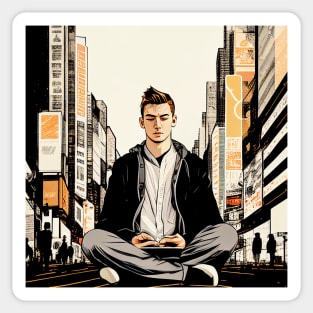 Meditating man ukiyo e style Sticker